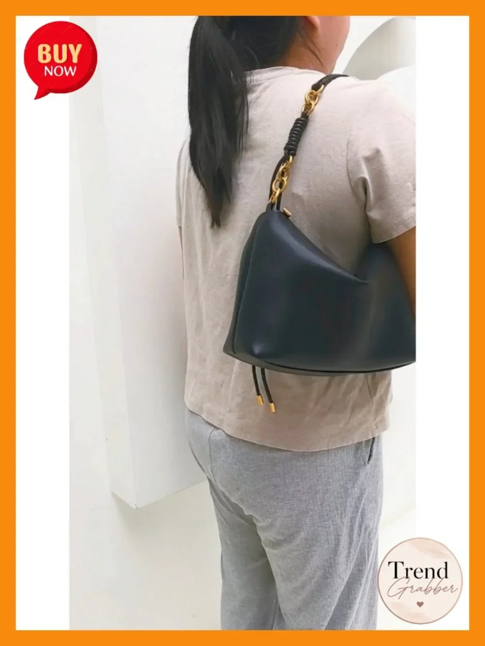 Soft Vegan Leather Hobo Shoulder Bag with Chain Strap